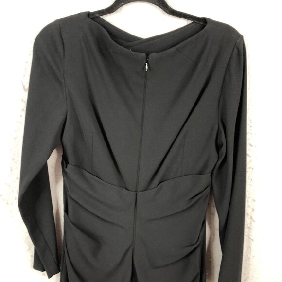 Talbots Runhof Dress Womens 12 Black Ruched Long Sleeve Event Occasion Formal - Picture 3 of 13